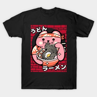 Cute Japanese Bear in Shirt Eating Ramen T-Shirt